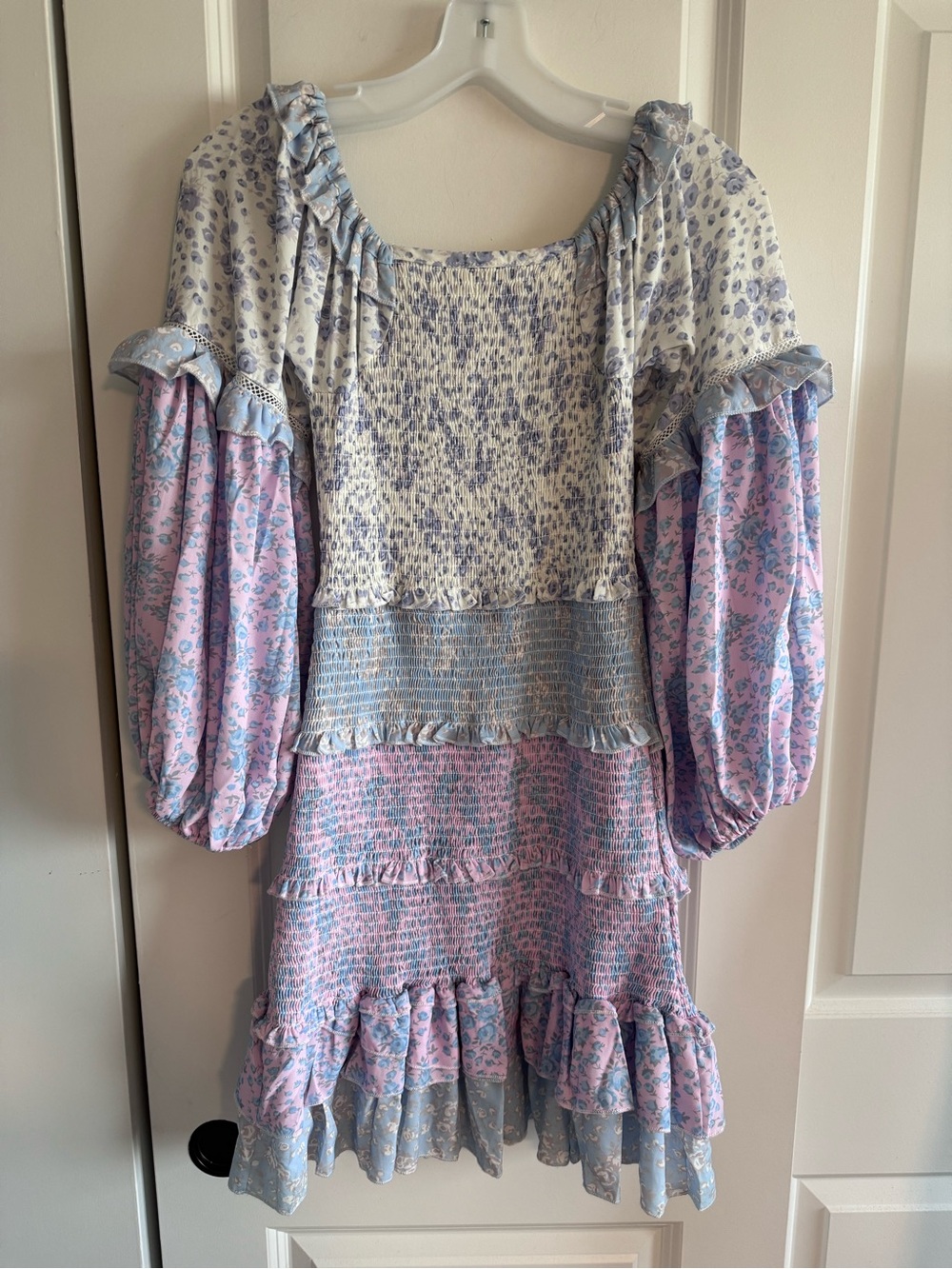 Patchwork Floral smocked Ruffled Mini Dress - Picture 4 of 10
